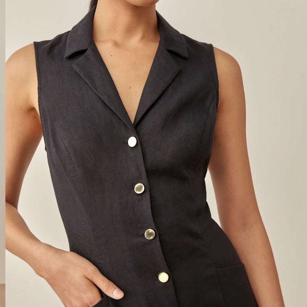 Reformation Greene Linen Dress Black - Size 2 - Picture 8 of 8